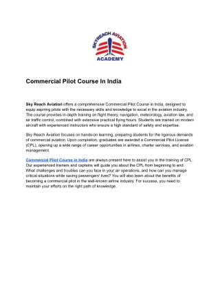 Commercial Pilot Course In India