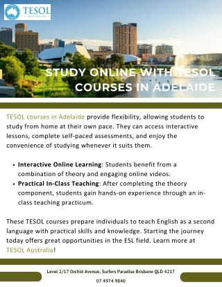 Study Online with TESOL Courses in Adelaide