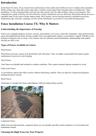 Beyond Roofing: The Complete Guide to Fence Installation Services in Conroe, TX