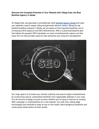 Discover the Complete Potential of Your Website with Village Kyte, the Best Backlink Agency in Noida