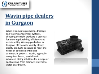 Exploring the Range of Products Available at Wavin Pipe Dealers in Gurgaon