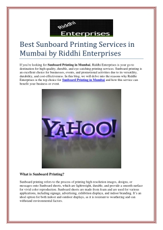 Best Sunboard Printing Services in Mumbai by Riddhi Enterprises