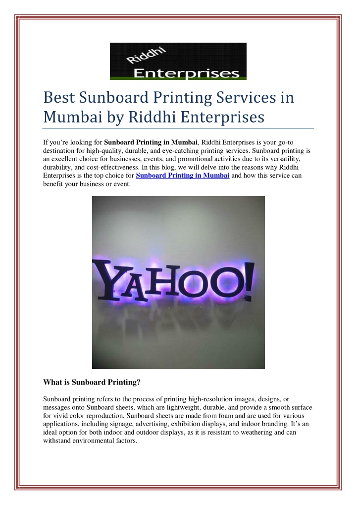 best sunboard printing services in mumbai