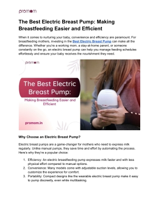 The Best Electric Breast Pump_ Making Breastfeeding Easier and Efficient