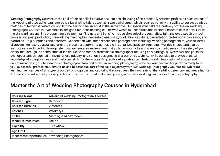 wedding photography courses in the field