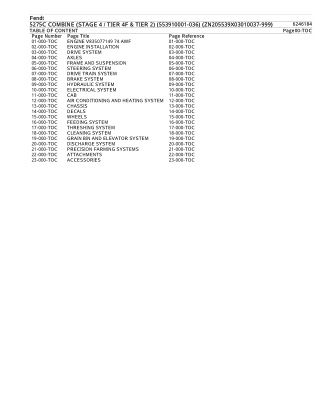 Fendt 5275C COMBINE (STAGE 4  TIER 4F & TIER 2) (553910001-036) (ZN205539X03010037-999) Parts Catalogue Manual Instant D