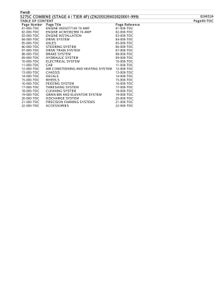 Fendt 5275C COMBINE (STAGE 4  TIER 4F) (ZN205539X03020001-999) Parts Catalogue Manual Instant Download (Part No. 6246524