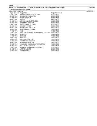 Fendt 5275C PL-I COMBINE (STAGE 4  TIER 4F & TIER 2) (554010001-056) (ZN205540X03010057-999) Parts Catalogue Manual Inst