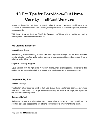 10 Pro Tips for Post-Move-Out Home Care by FirstPoint Services