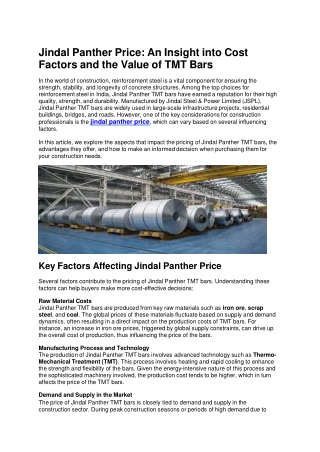jindal panther price an insight into cost factors