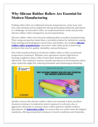 Why Silicone Rubber Rollers Are Essential for Modern Manufacturing