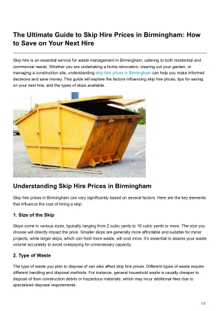 The Ultimate Guide to Skip Hire Prices in Birmingham How to Save on Your Next Hire