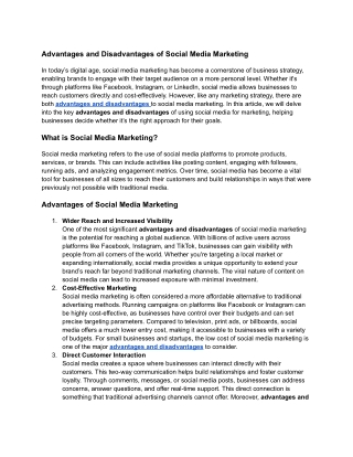 Advantages and Disadvantages of Social Media Marketing