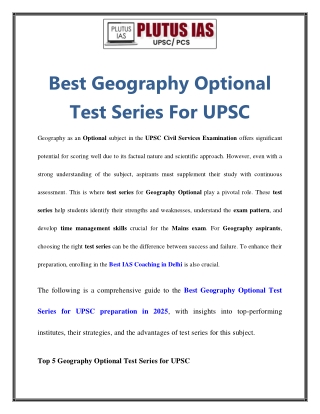 Best Geography Optional Test Series For UPSC