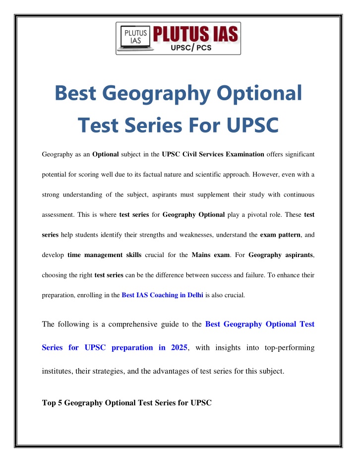 best geography optional test series for upsc