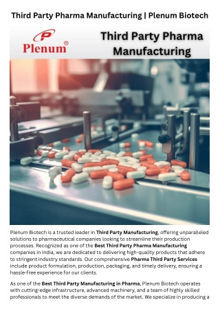 Third Party Pharma Manufacturing | Plenum Biotech