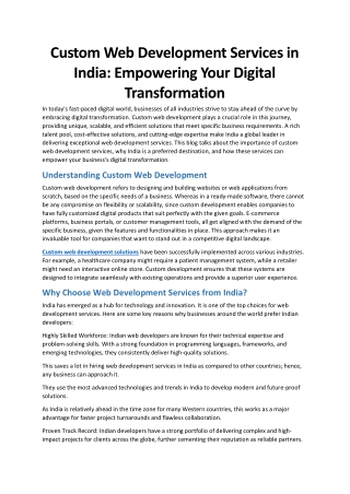 Custom Web Development Services in India Empowering Your Digital Transformation
