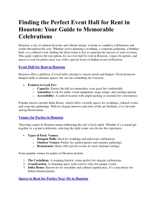 Finding the Perfect Event Hall for Rent in Houston