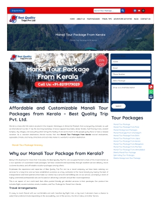 Manali Tour Package From Kerala