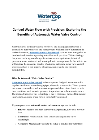 control water flow with precision exploring