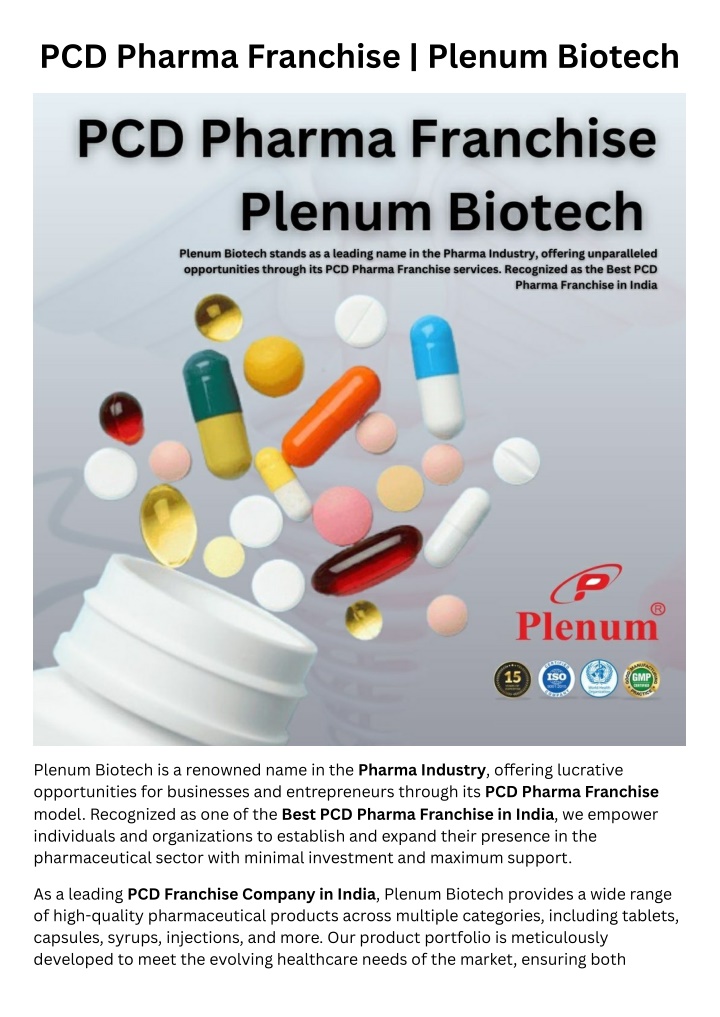 pcd pharma franchise plenum biotech