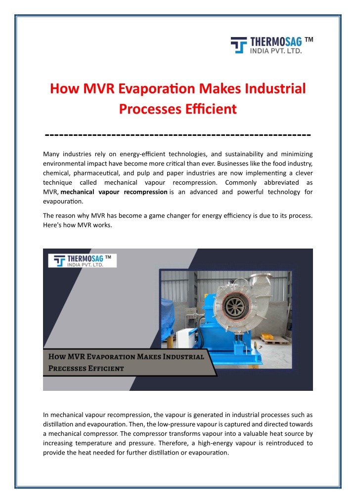 how mvr evaporation makes industrial processes