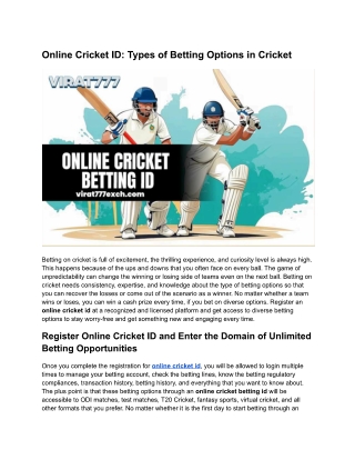 Online Cricket ID: Explore Different Types of Betting