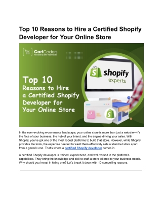 Top 10 Reasons to Hire a Certified Shopify Developer for Your Online Store