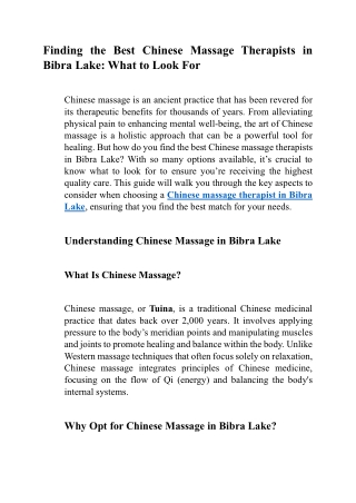 Finding the Best Chinese Massage Therapists in Bibra Lake What to Look For