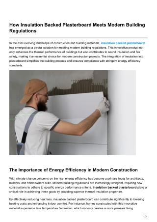 How Insulation Backed Plasterboard Meets Modern Building Regulations