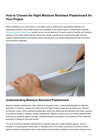 How to Choose the Right Moisture Resistant Plasterboard for Your Project