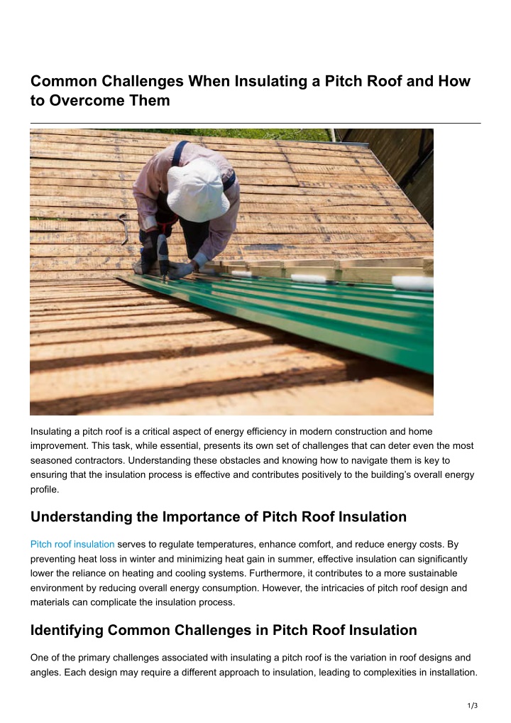 common challenges when insulating a pitch roof