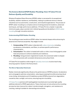 The Science Behind EPDM Rubber Moulding - How I R Tubes Pvt Ltd Delivers Quality and Durability