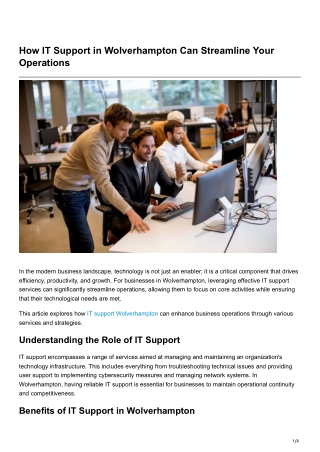 How IT Support in Wolverhampton Can Streamline Your Operations