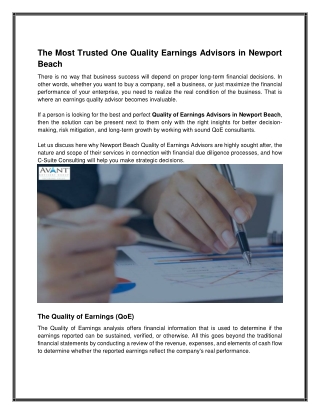 the most trusted one quality earnings advisors