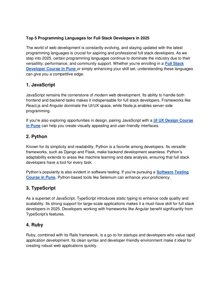 PPT - Top 5 Programming Languages for Full Stack Developers in 2025 ...