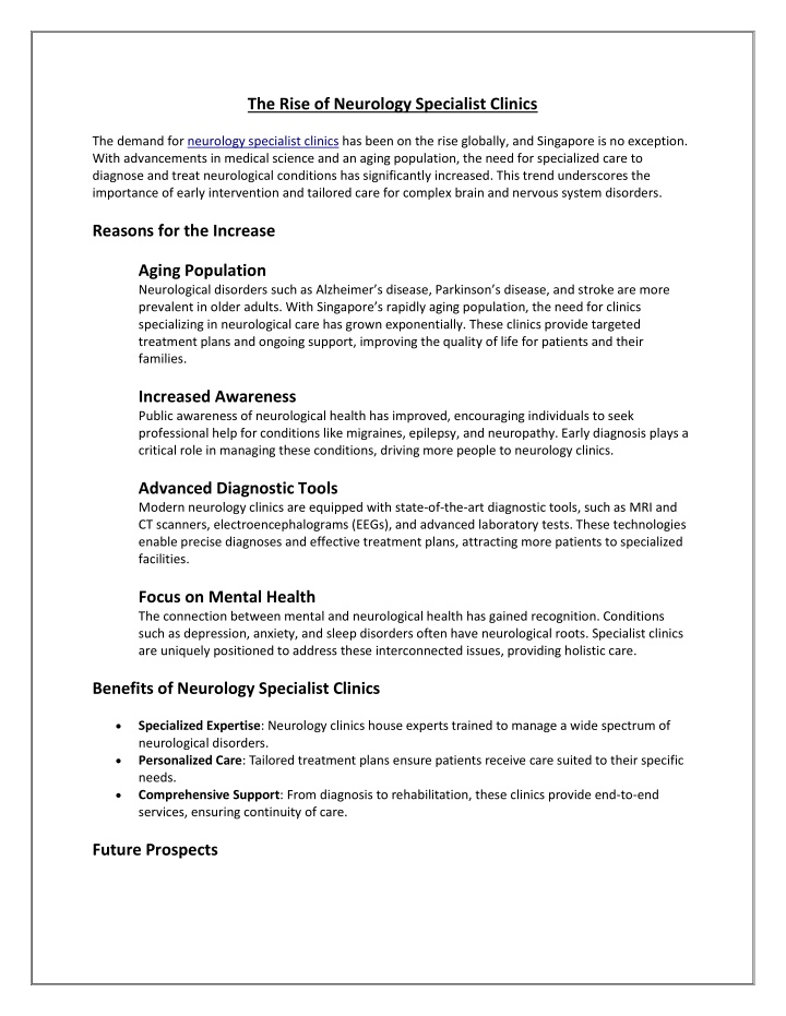 the rise of neurology specialist clinics