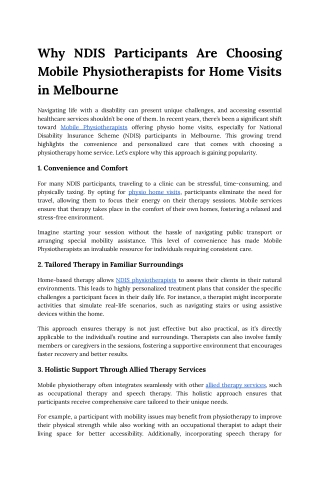 Why NDIS Participants Are Choosing Mobile Physiotherapists for Home Visits in Melbourne