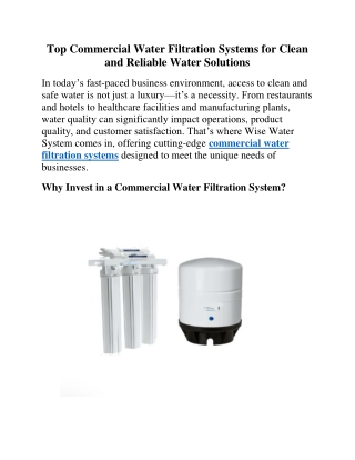Top Commercial Water Filtration Systems for Clean and Reliable Water Solutions