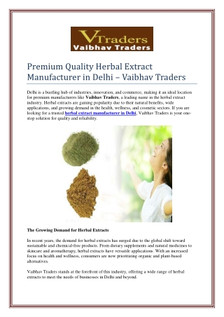 Premium Quality Herbal Extract Manufacturer in Delhi – Vaibhav Traders