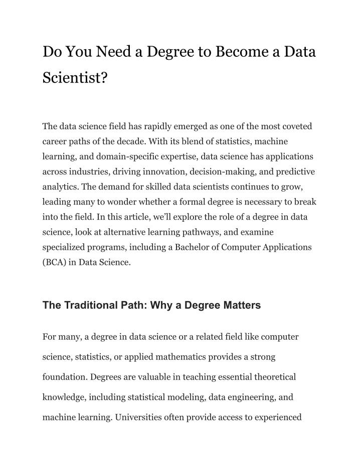 do you need a degree to become a data