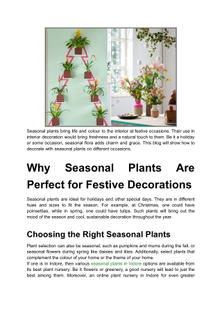 Seasonal plants bring life and colour to the interior at festive occasions