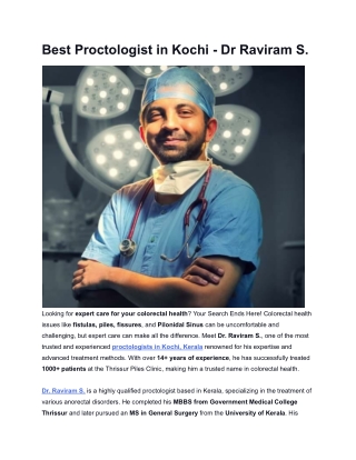 Best Proctologist in Kochi - Dr Raviram S