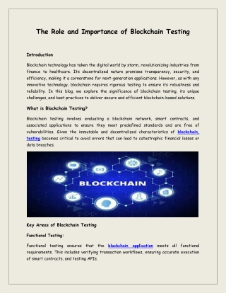 The Role and Importance of Blockchain Testing