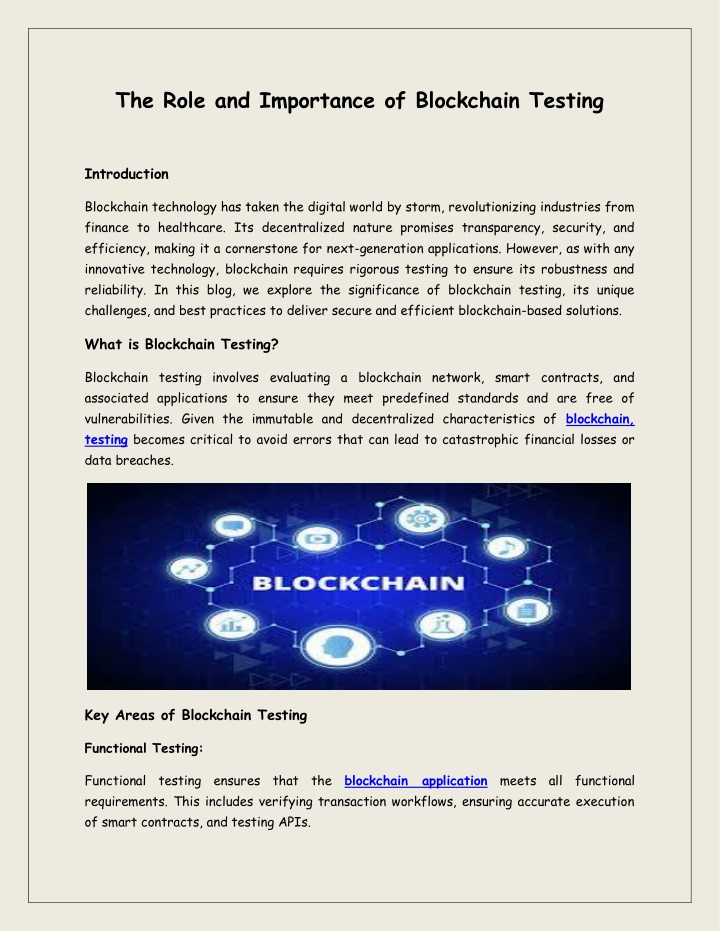 the role and importance of blockchain testing