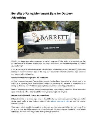 Benefits of Using Monument Signs for Outdoor Advertising