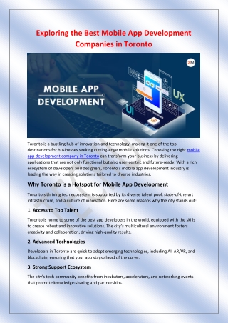 Exploring the Best Mobile App Development Companies in Toronto