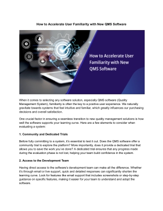 How to Accelerate User Familiarity with New QMS Software