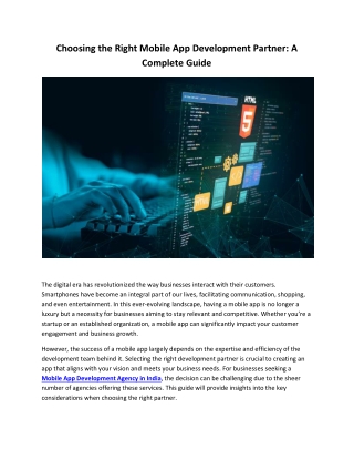 Choosing the Right Mobile App Development Partner: A Complete Guide