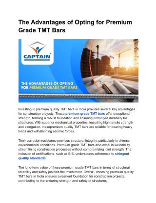 The Advantages of Opting for Premium Grade TMT Bars